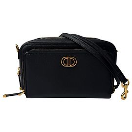 Borsa a tracolla Christian Dior Calo Double Pouch in pelle nera Nero