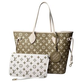Louis Vuitton Monogram Empreinte Neverfull MM Shoulder Bag Beige Khaki