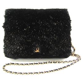 Chanel Coco Mark Damen-Chain/Shoulder Wallet aus Lammfell und Pelz Schwarz