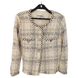 Chanel Tweed Cream Jacket Black Cream