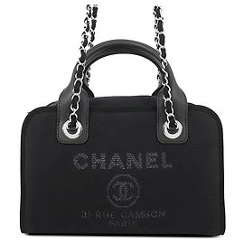 Chanel Blue Small Canvas Deauville Bowling Bag Blau Marineblau