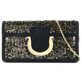 Salvatore Ferragamo Borsa a spalla Ferragamo Thalia in raso nero con paillettes e Gancini Nero Altro