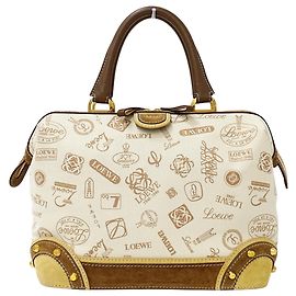 Borsa Boston Loewe in tela beige e marrone Marrone Beige