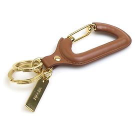 Prada Charm Keyring Brown Leather and Gold Metal Brown Golden