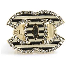 Chanel Coco Mark Band Ring Black Golden Eggshell