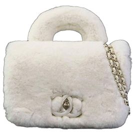 Chanel Off-White Fur Leather Handbag Eggshell