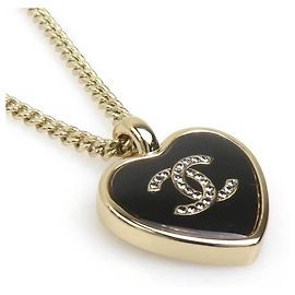 Chanel Coco Mark Heart Halskette Schwarz Golden
