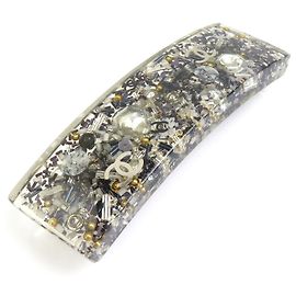 Chanel Navy and Silver Barrette Silvery Navy blue