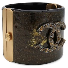Chanel Coco Mark breiter Armreif Schwarz Bronze
