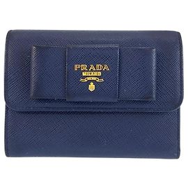 PRADA Fiocco Ribbon Saffiano Wallet Blue