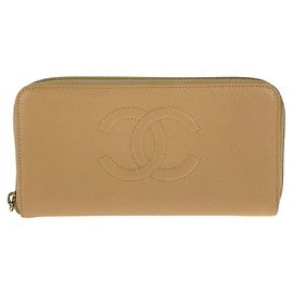 Carteira longa Chanel Coco Mark em couro caviar Marrom Bege