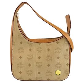 MCM Visetos Leather Shoulder Bag Brown Beige