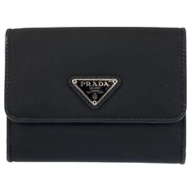 CARTEIRA EM TESSUTO COM PLACA DE LOGO TRIÂNGULO PRADA Preto