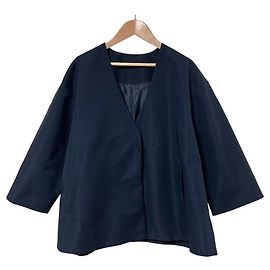 Autre Marque Abrigo corto línea A sin cuello elegante Azul Azul marino