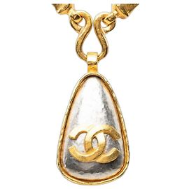 Chanel Coco Mark Teardrop-Shaped Vintage Chain Necklace Golden