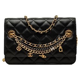 Chanel Coco Mark Matelassé Wallet Chain Shoulder Bag Black