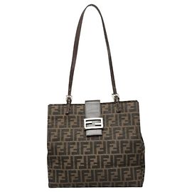 Fendi Zucca Tote Bag Shoulder in Brown Canvas and Leather Brown