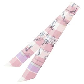 Hermès Carré Twilly Hermes en soie rose Rose
