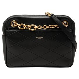 Autre Marque Bolsa de ombro com corrente em couro preto Saint Laurent Preto