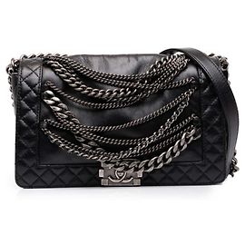 Chanel Matelassé Coco Mark Boy Chain Shoulder Bag Black