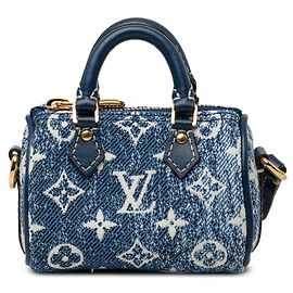 Louis Vuitton Monogram Denim Bijou Sac Micro Speedy Charm Keychain Blau Marineblau