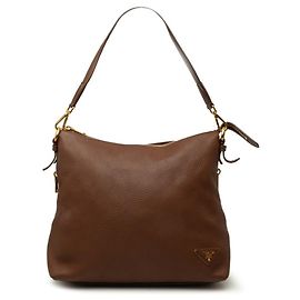 Prada Triangle Logo Plate Shoulder Bag Brown