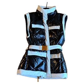 Colete acolchoado Balmain com cinto de couro envernizado e couro em preto e branco Preto Branco