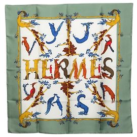 Hermès Carré Hermes 90 Animal Alphabet Multicolore Vert