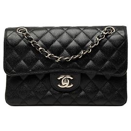 Bolso de hombro Chanel Coco Mark Matelassé Double Flap Negro Plata