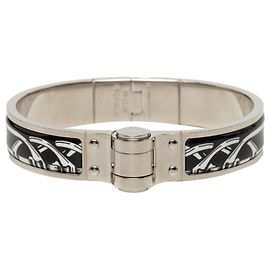 Bracelete Hermès Charnière PM Preto Prata