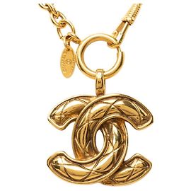 Chanel Matelassé Coco Mark Chain Necklace Golden