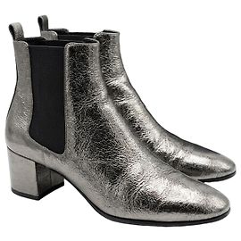 Autre Marque Saint Laurent Rock 40 Silver Metallic Leather Chelsea Boots Metallic