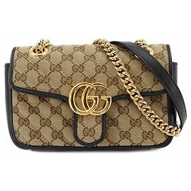 Gucci GG Marmont Small Shoulder Handbag Black Beige