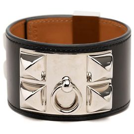 Hermès Hermes Collier de Chien Bracelet Preto Prata