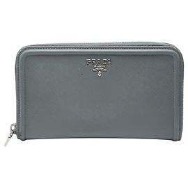 Monedero Prada de piel Saffiano gris Castaño