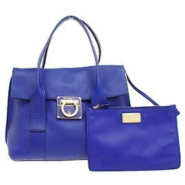 Salvatore Ferragamo Sookie Satchel Leather Medium Azul