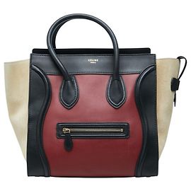 Céline Borsa a mano Celine Luggage Mini Shopper Tote Bag Nero Beige Bordò