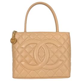 Chanel Medallion Quilted Caviar Beige