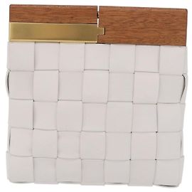 Bottega Veneta The Snap Clutch Maxi Intrecciato em couro com madeira e metal Branco