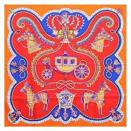 Hermès Hermes Carre 90 Large Scarf - Paperoles Design Rot Orange
