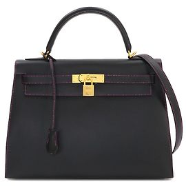 Hermès Hermes Kelly 32 Handbag in Black Epsom Leather Black Pink