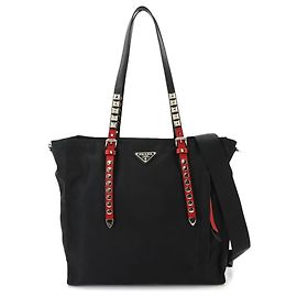 Prada 2-Way Tote Schultertasche Schwarz Rot