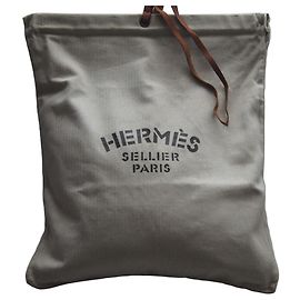 Hermès Sac Cabas Grand Modèle em Lona e Couro Bege Bege