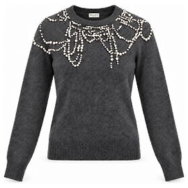 Dries Van Noten Camisola de Cashmere Cinza com Pérolas Cinza