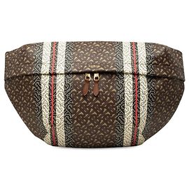 Bolsa de corpo Burberry TB Monogram Stripe Marrom Multicor