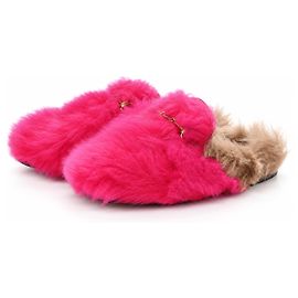 Gucci Princetown Mules de Pelo Pink Marrom Rosa