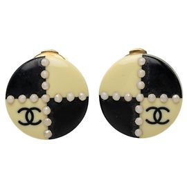 Chanel Coco Mark Clip-Ohrringe Schwarz Roh
