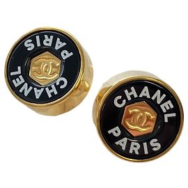 Boucles d'oreilles Chanel B24C Coco Mark Circle Logo Motif Noir Doré