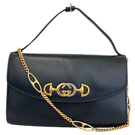 Borsa a tracolla con catena in pelle GUCCI Zumi Nero