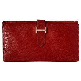 Hermès Hermes Bearn Soufflé Leder Bi-fold Geldbörse Rot